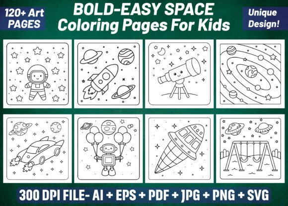 120 Bold Easy Space Coloring Pages