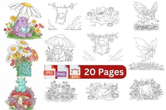 20 Cute Floral Monster Coloring Pages: A Creative Bundle for All Ages