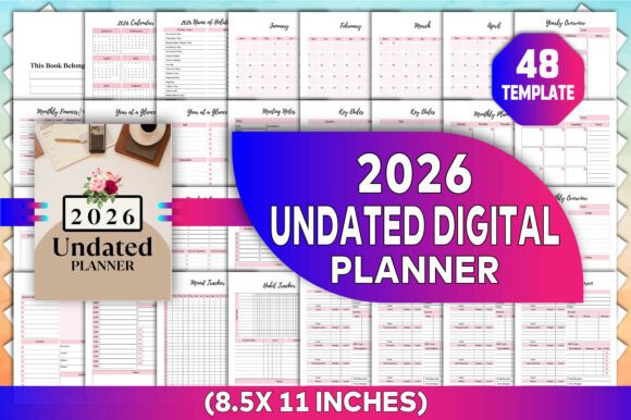 2026 Undated Digital Planner Canva Kdp
