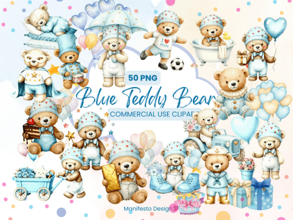 50 Cute Blue Teddy Bear Clipart Bundle: A Versatile Resource for Designers and Creators