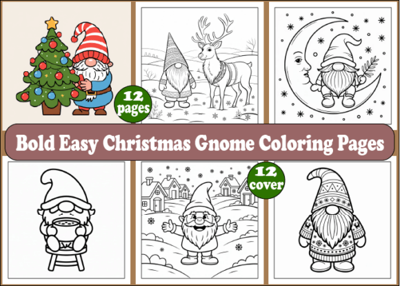 Bold Easy Christmas Gnome Coloring Pages