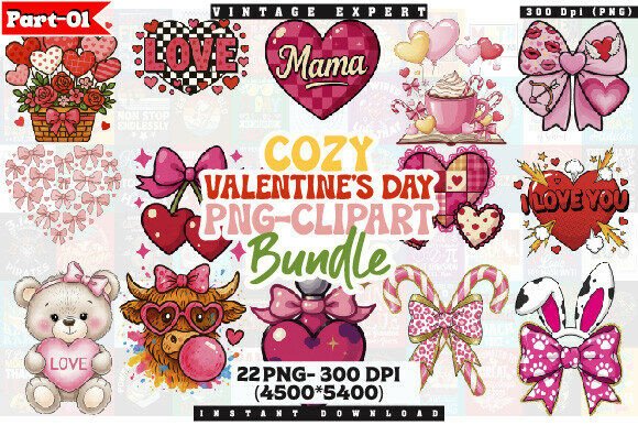 Cozy Valentine’s Day PNG Clipart Bundle: A Versatile Resource for Creative Projects