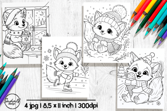 Cute Winter Fox Coloring Pages for Kids