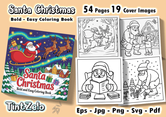 Santa Christmas Bold Easy Coloring Pages