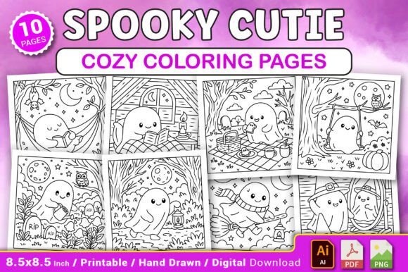 Spooky Cutie Cozy Coloring Pages: A Sweet Take on Halloween Art