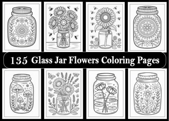 Unwind and Relax with 135 Glass Jar Flowers Coloring Pages